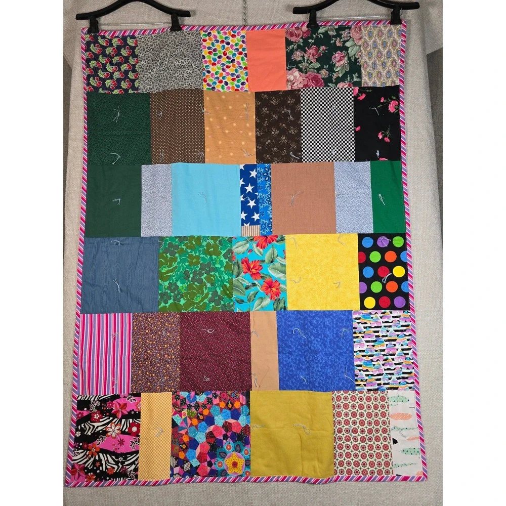 Handmade Vintage Patchwork Quilt Throw Reversible Pumpkin Print Boho 44x60 Multi